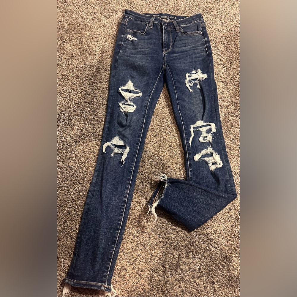 American Eagle Outfitters Dark Blue Distressed Skinny Jeans